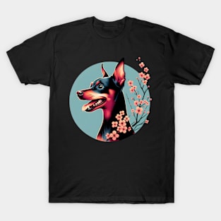 Miniature Pinscher Delights in Spring Cherry Blossoms T-Shirt